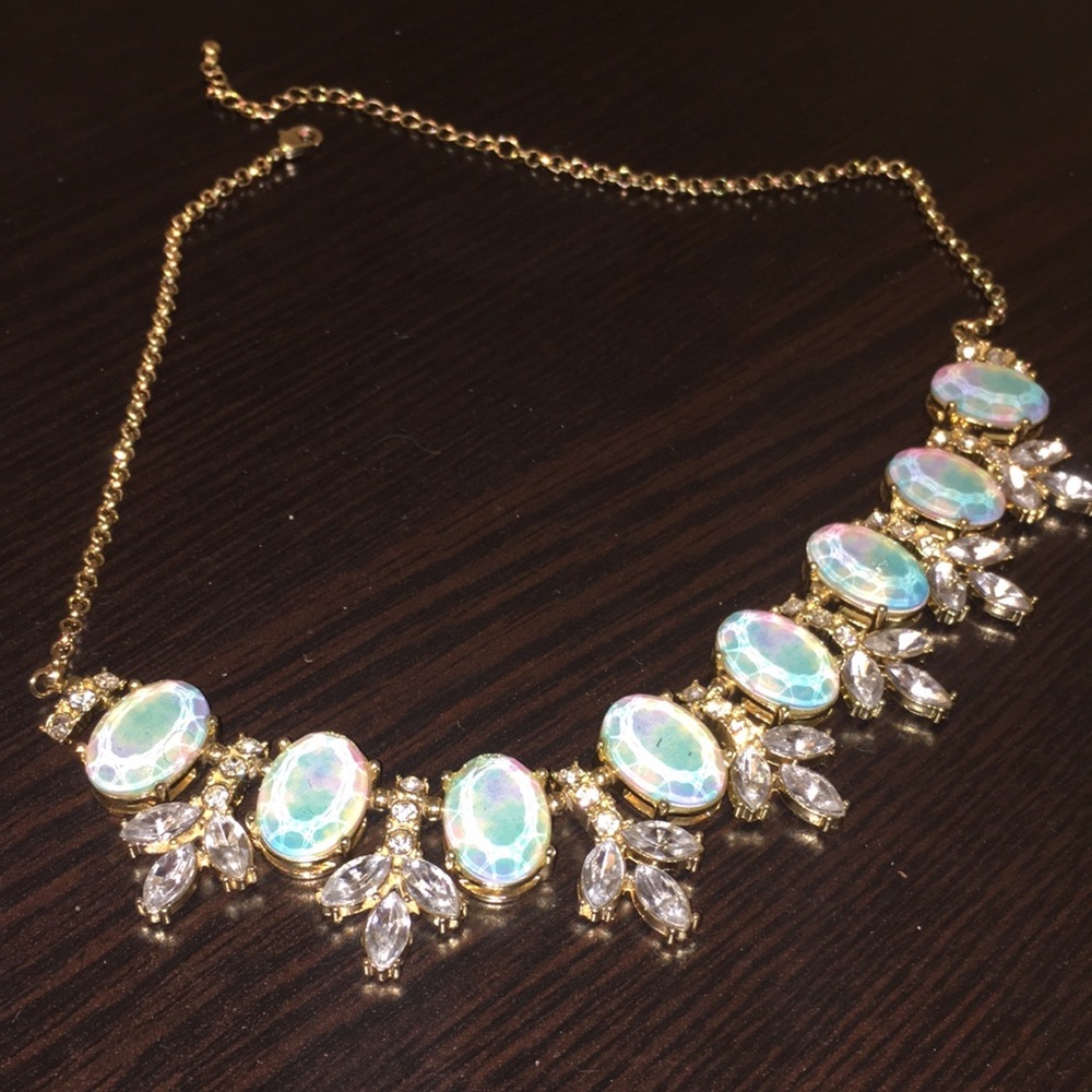 Jeweled rhinestone gold colored necklace